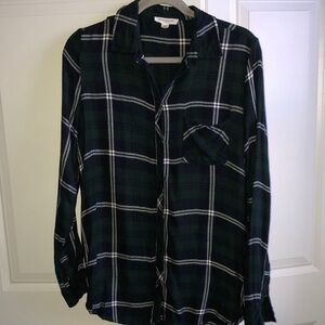 Beach Lunch Lounge Plaid Button‎ Down Shirt Small Green Navy Blue